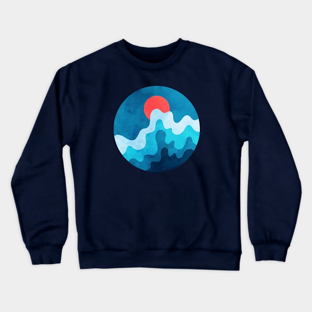 Vibrant Dark Blue Sky and Ocean Waves Art Crewneck Sweatshirt by Insightly Designs